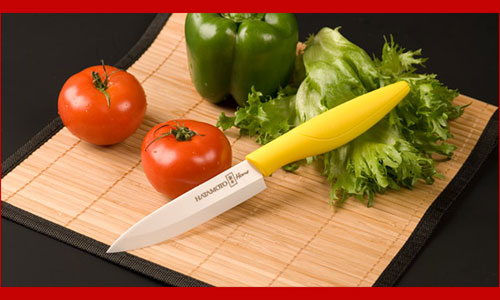 Нож универсальный керамический Hatamoto Home HC110W-YEL желтая рукоять ― Интернет-магазин уникальных ножей и мечей